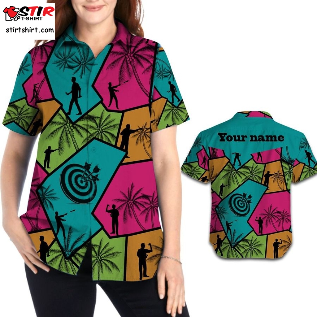 Darts Players Aloha Coconut Trees Custom Name Personalized Gifts Women Button Up Hawaiian Shirt For Sport Lovers In Summer  Dixxon 