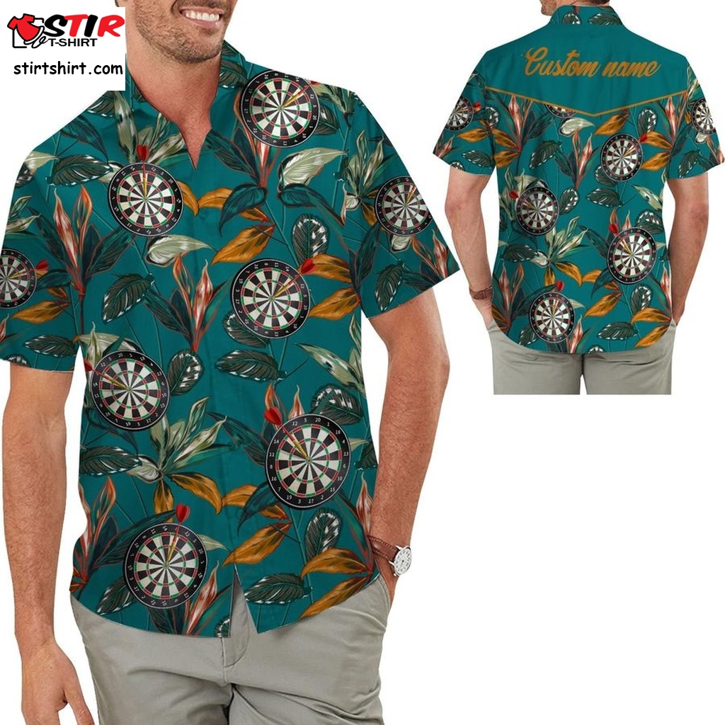 Darts Sporty Men Hawaiian Aloha Tropical Floral Custom Name Shirt For Darts Lovers On Summer Vacation  Dixxon 