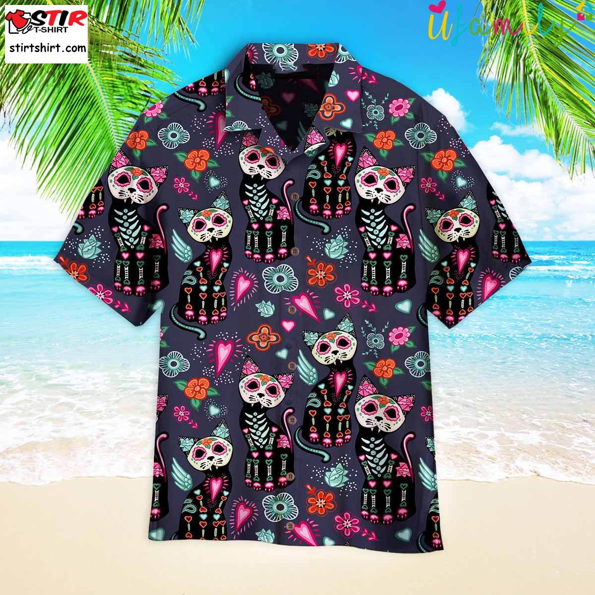 Day Of Dead Black Cat Hawaiian Shirt   Thoughtful Personalized Gift For The Whole Family