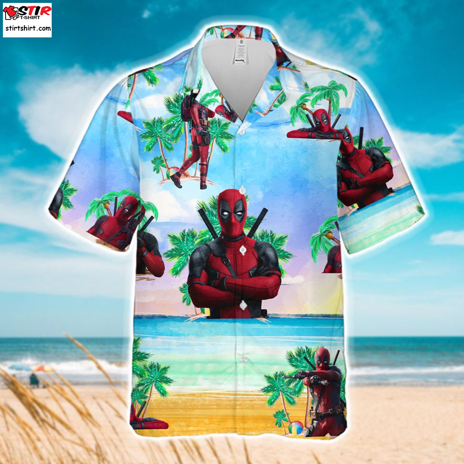 Deadpool Palm Tree Beach Vibes Summer Vacation Hawaiian Shirt  Deadpool 
