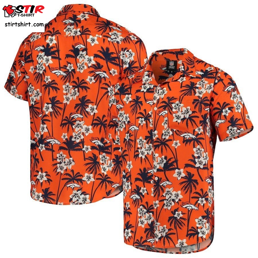 Denver Broncos Orange Floral Woven Button Up Hawaiian Shirt