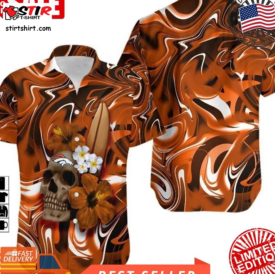 Denver Broncos Skull And Hibiscus Flower Nfl Gift For Fan Hawaii Shirt And Shorts Summer Collection H97  Denver Broncos 
