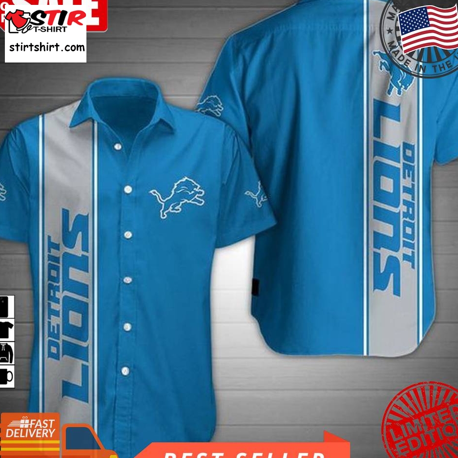 NFL Detroit Lions with White Louis Vuitton Logo Blue and Gray Hawaiian Shirt  - Owl Fashion Shop