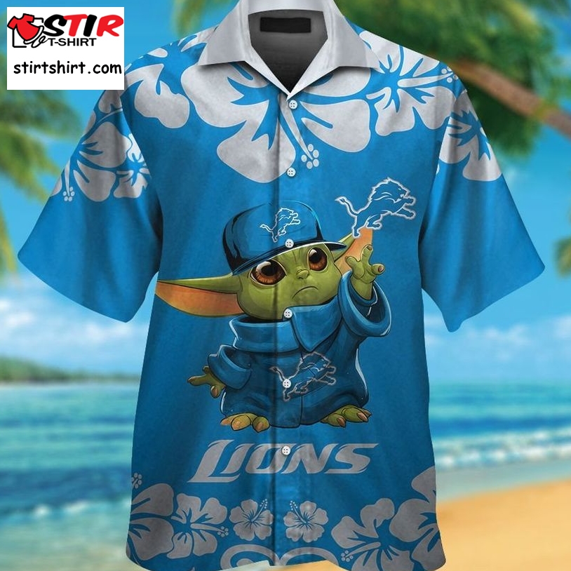 Detroit Lions Baby Yoda Short Sleeve Button Up Tropical Aloha Hawaiian Shirts For Men Women  Detroit Lions 