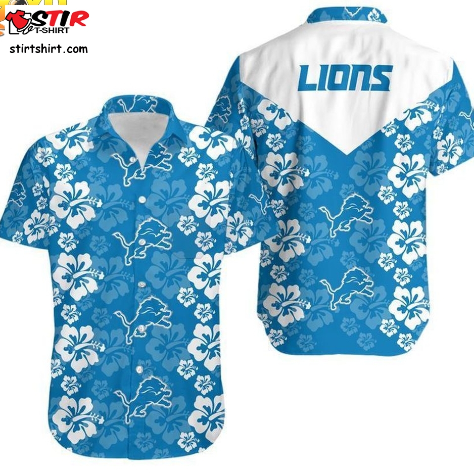 NFL Detroit Lions with White Louis Vuitton Logo Blue and Gray Hawaiian Shirt  - Owl Fashion Shop
