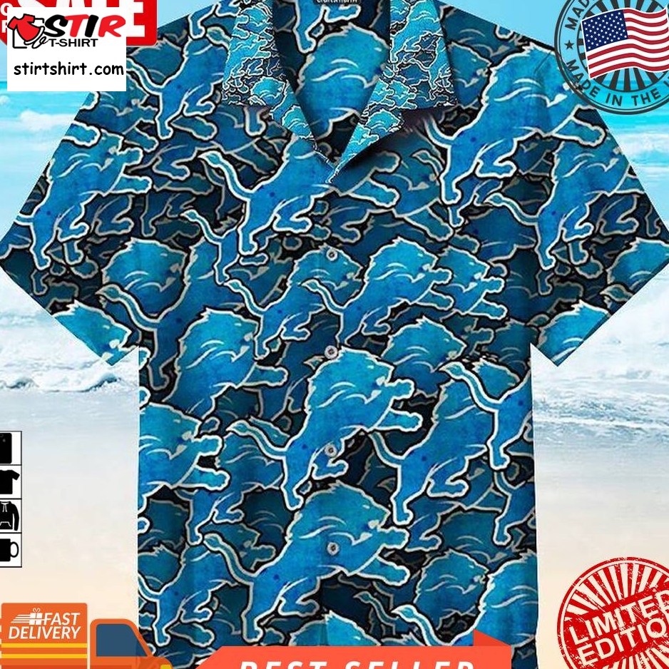 Detroit Lions Nfl Hawaiian Graphic Print Short Sleeve Hawaiian Shirt L98   852  Detroit Lions 