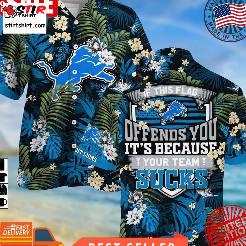 Detroit Lions Nfl Summer Hawaiian Shirt And Shorts,  With Tropical Patterns For Fans  Detroit Lions 