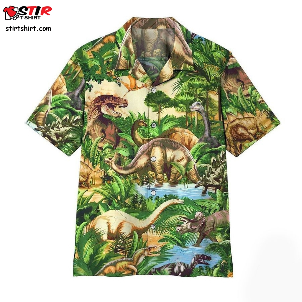 Dinosaur Green Jungle Tropical Hawaiian Shirt  s Green