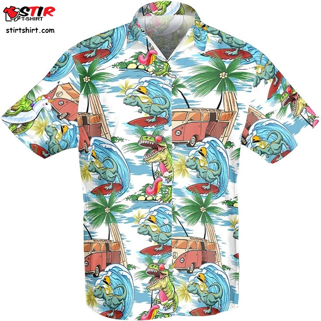 Dinosaur Surfing Tropical Hawaiian Shirt  Collegiate 