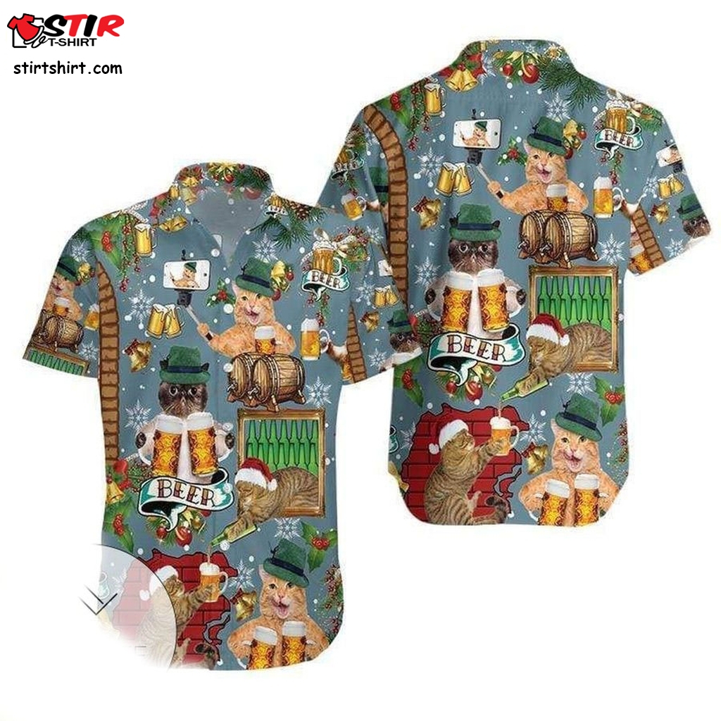 Discover Cool Cat Drinking Beer Merry Christmas Authentic Hawaiian Shirt 2023S 131220L  Cool s