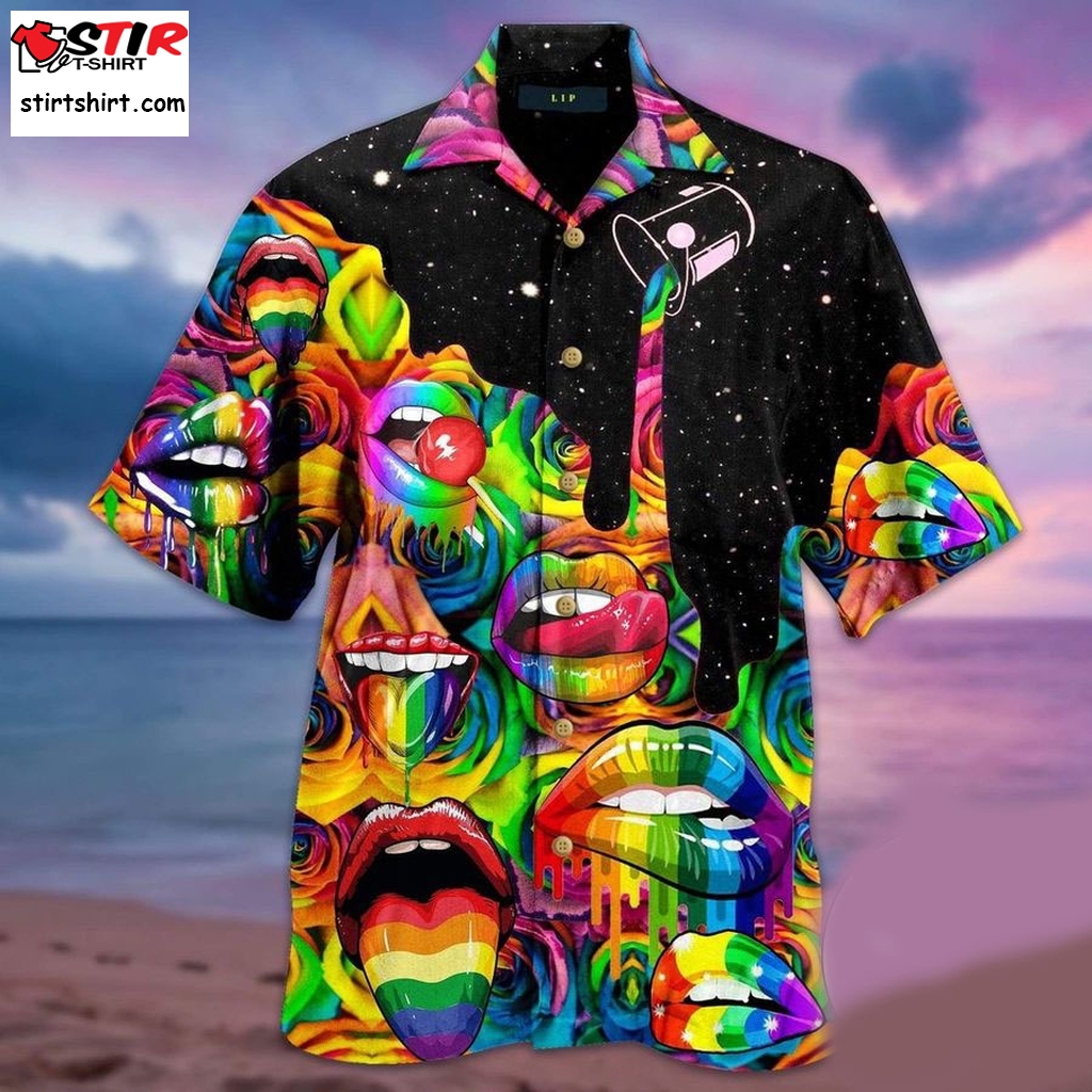 Discover Cool Colorful Rainbow Lip Lgpt Pride Black Hawaiian Aloha Shirts  Cool s