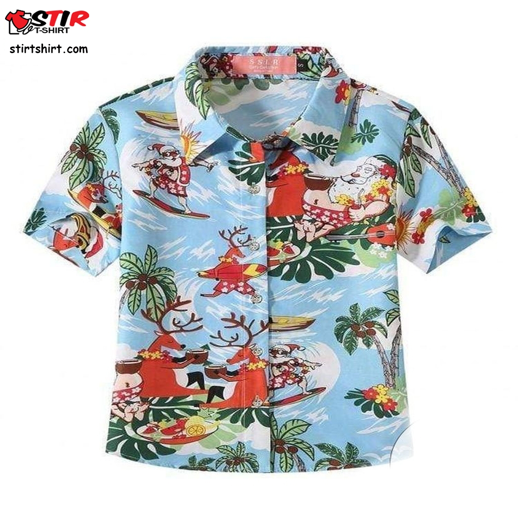 Discover Cool Hawaiian Aloha Shirts Funny Xmas Santa Claus Light Blue