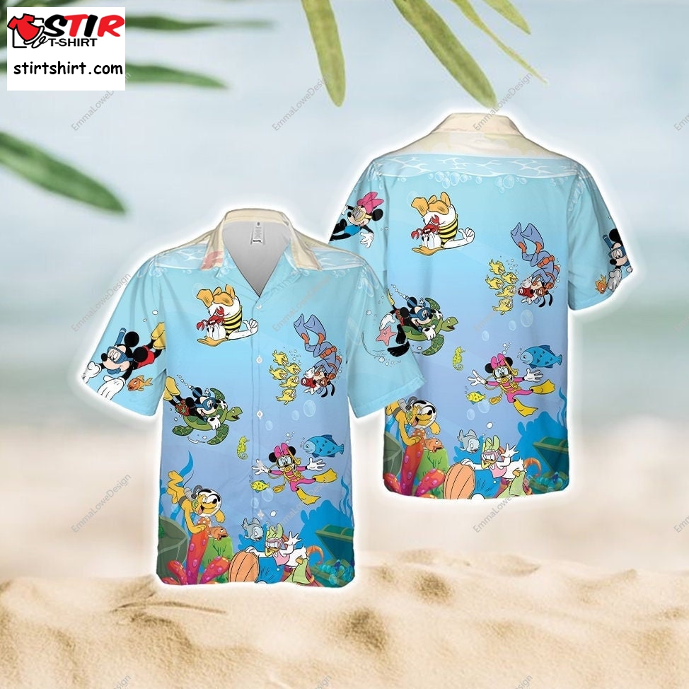 Disney Dive Mickey And Minnie Mouse Hawaiian Summer Shirt, Disney World Gift Mickey And Friends Family Vacation Holiday Hawaiian Tshirt  Mickey Mouse 