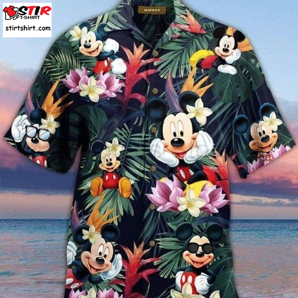 Disney Mickey Mouse Tropical Print Hawaiian Shirt  Disney s