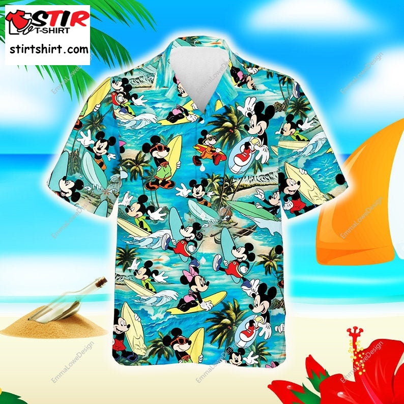 Disney Mickey Mouse Walking On Beach Hawaiian Shirt, Summer 2022 Unisex Hawaiian Trip Shirts, Disney World Button Down Short Sleeved Shirt,  Disney s