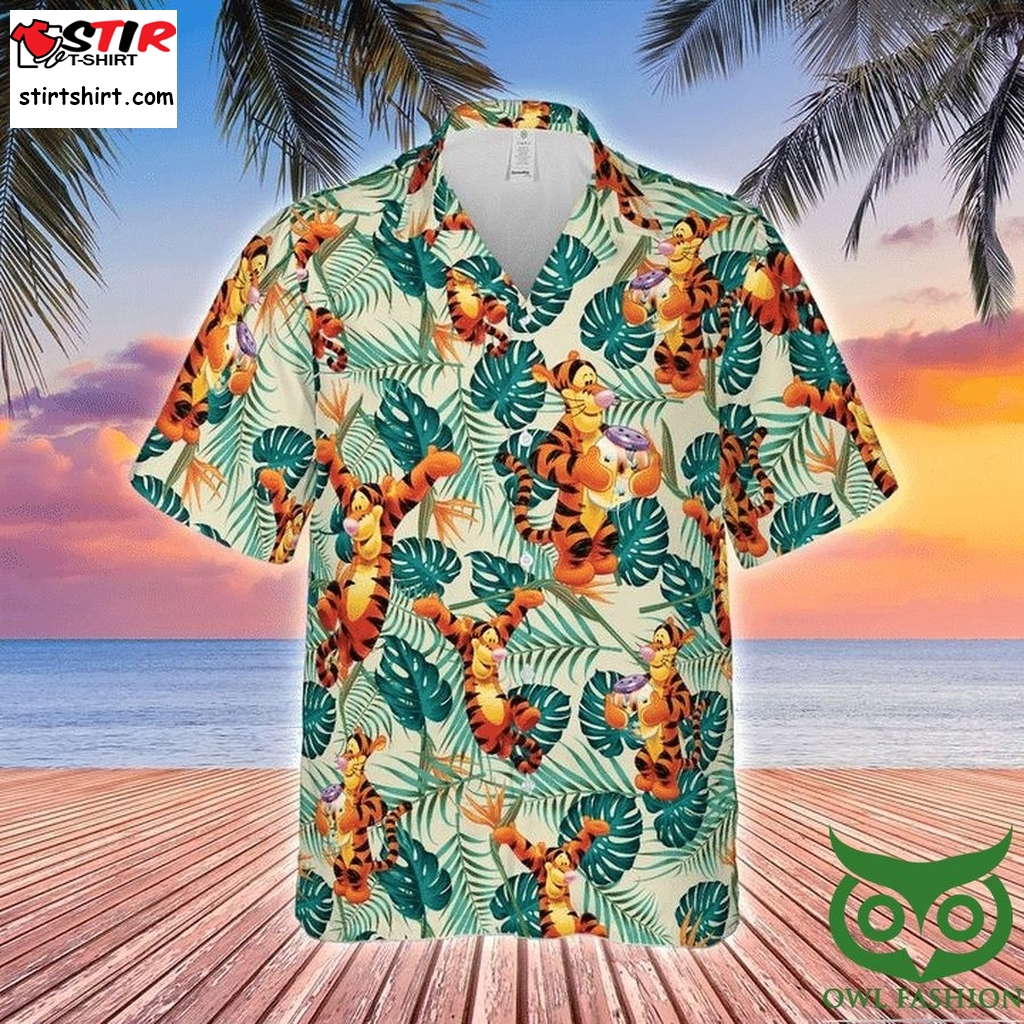 Disney Tigger Green Leaf Beige Hawaiian Shirt  Disney s