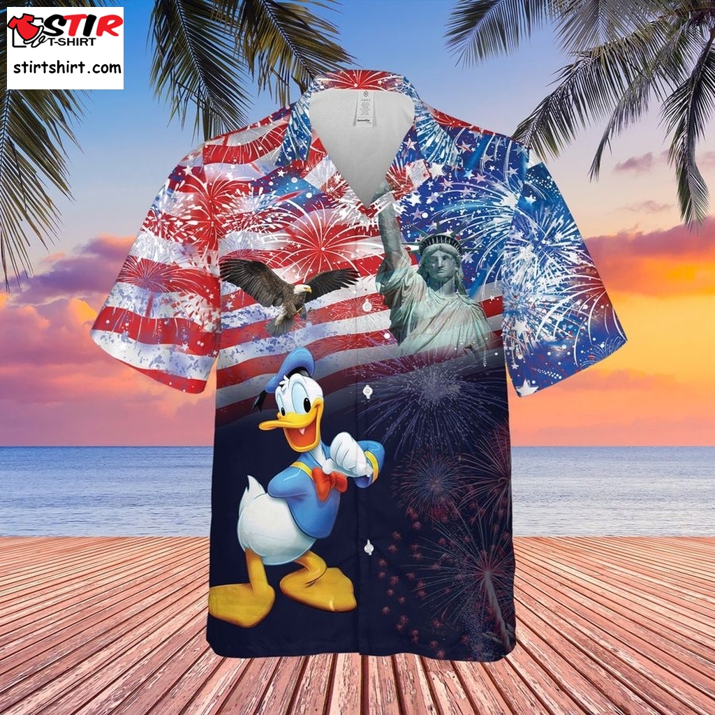 Donald Duck Us Flag Patriot Day Disney Graphic Cartoon July 4Th Independence Day Aloha Hawaii Shirt  Disney s