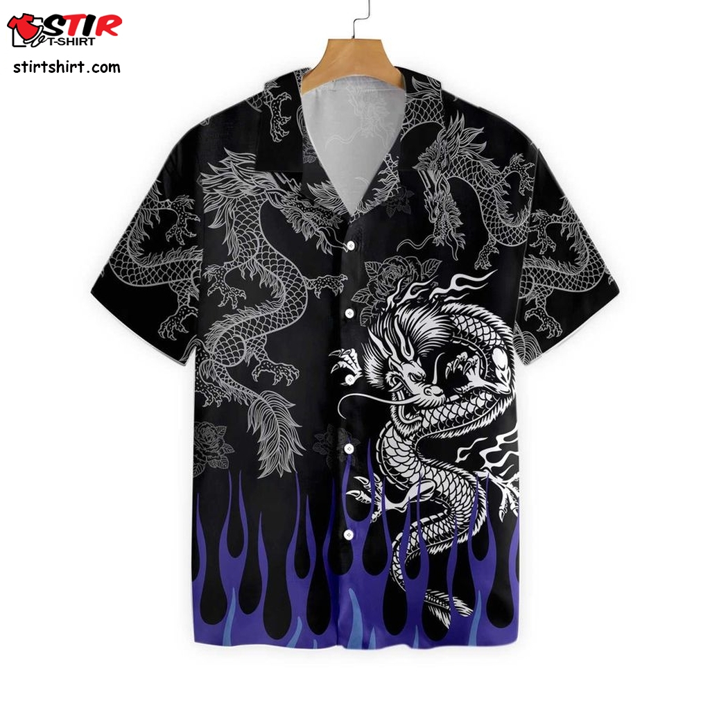 Dragon With Blue Flame Hawaiian Shirt  Natural Light 