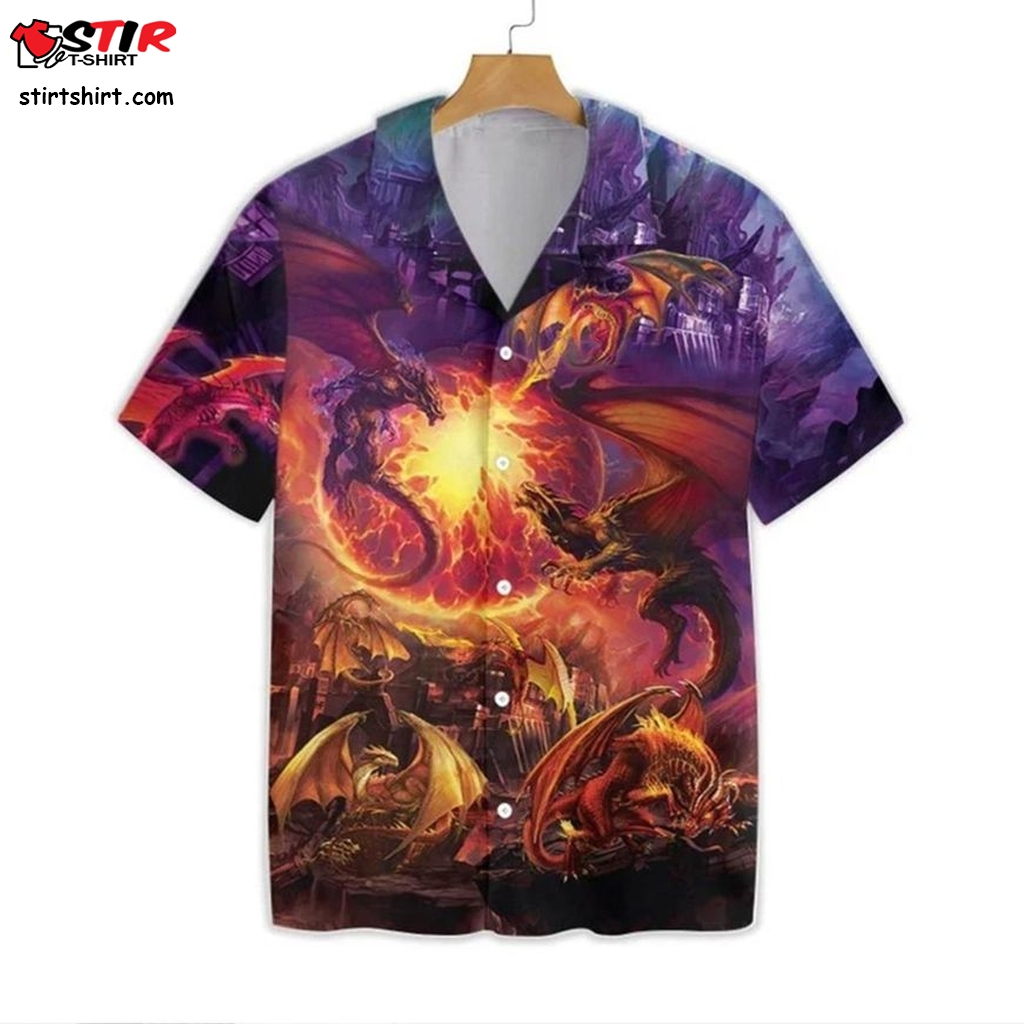 Dragons With Breathing Fire Art Hawaiian Shirt  Natural Light 