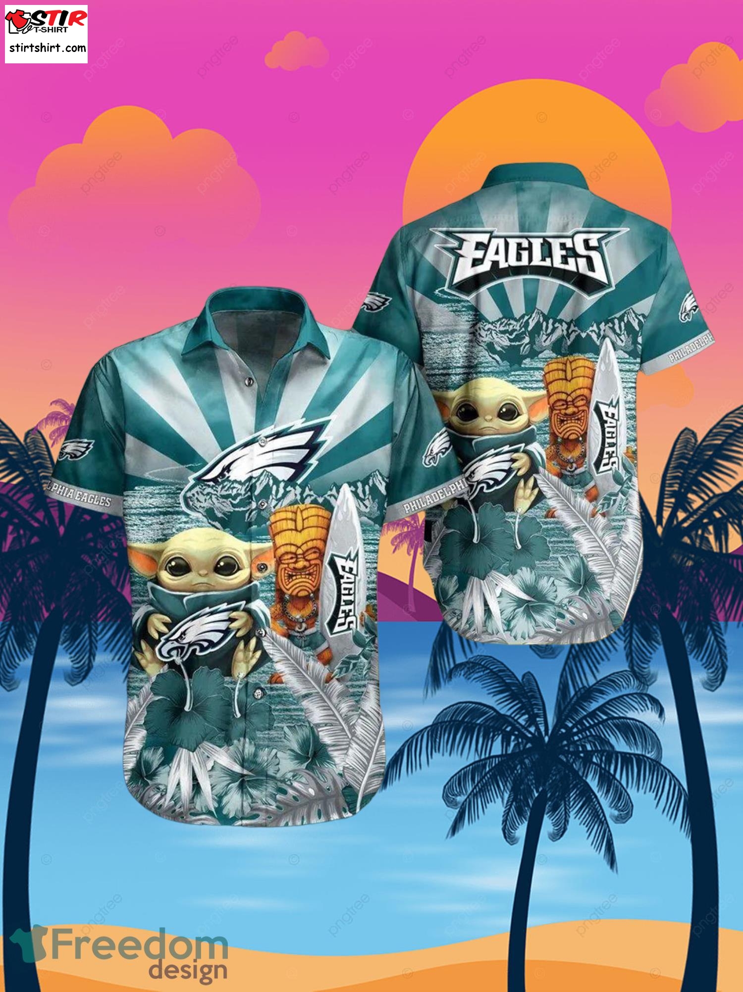 Eagles Baby Yoda Star Wars Beach Summer Hawaiian Shirt Full Over Print
