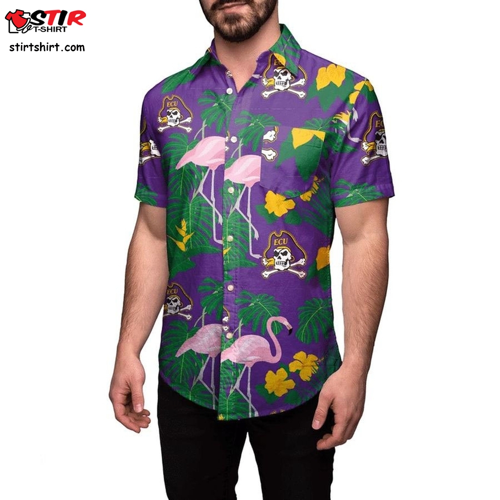 East Carolina Pirates National Collegiate Athletic Association Mens Floral Button Up Shirt Hawaiian Shirt  Mens s