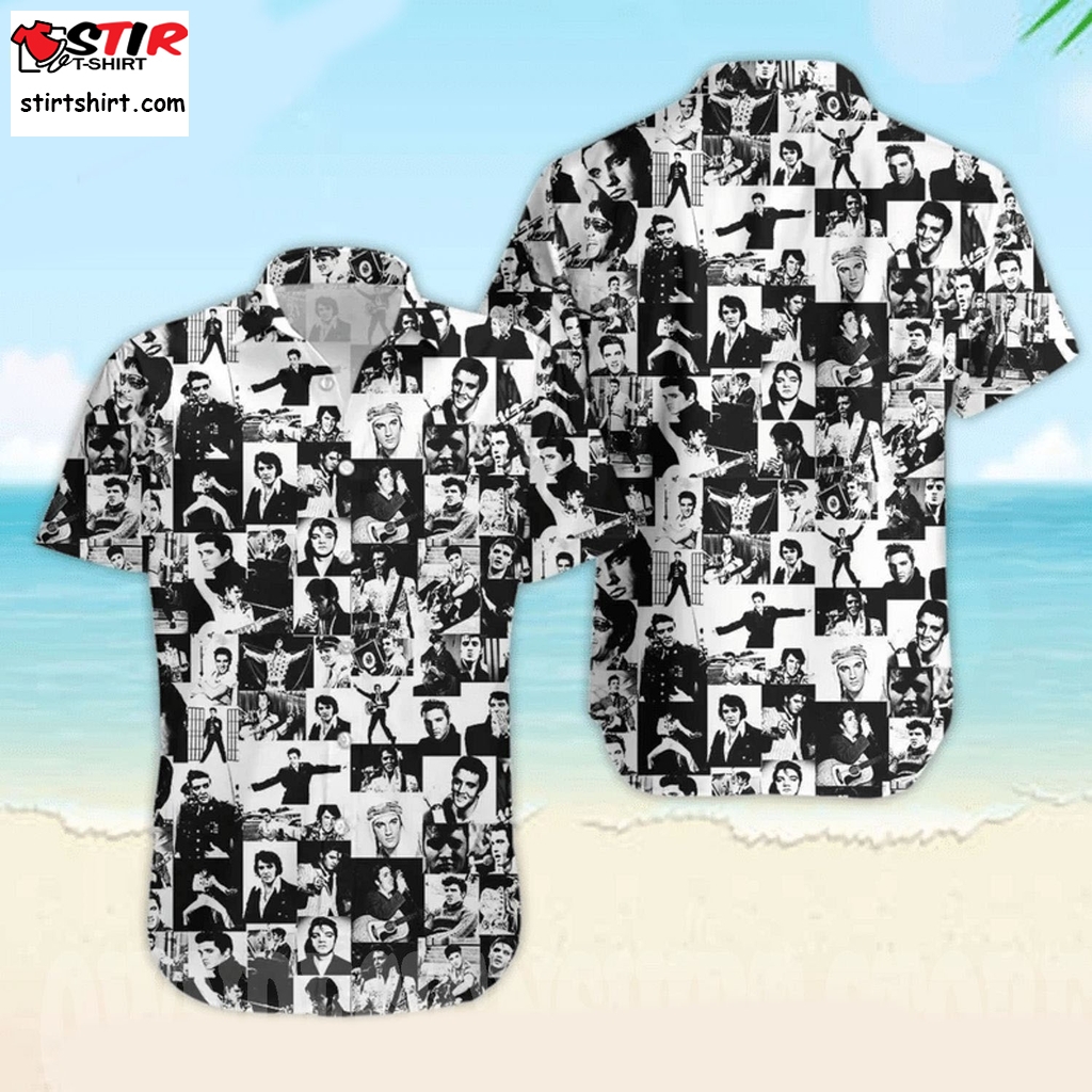 Elvis Presley Black And White All Over Print Hawaiian Shirt  Elvis s