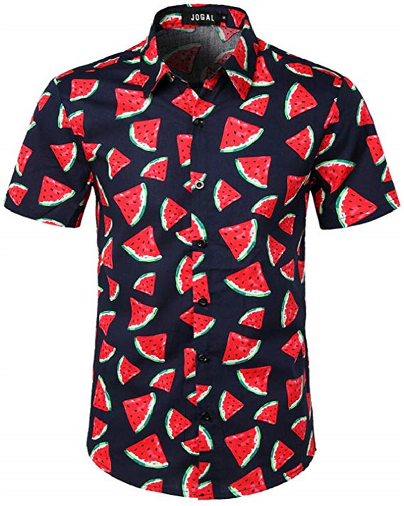Envmenst Mens Hawaiian Beach Shirt 3D Icy Watermelon Print Summer Holiday Casual Mans Short Sleeve Buttonjpeg