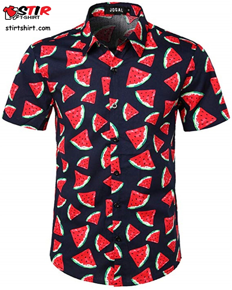 Envmenst Mens Hawaiian Beach Shirt 3D Icy Watermelon Print Summer Holiday Casual Mans Short Sleeve Button