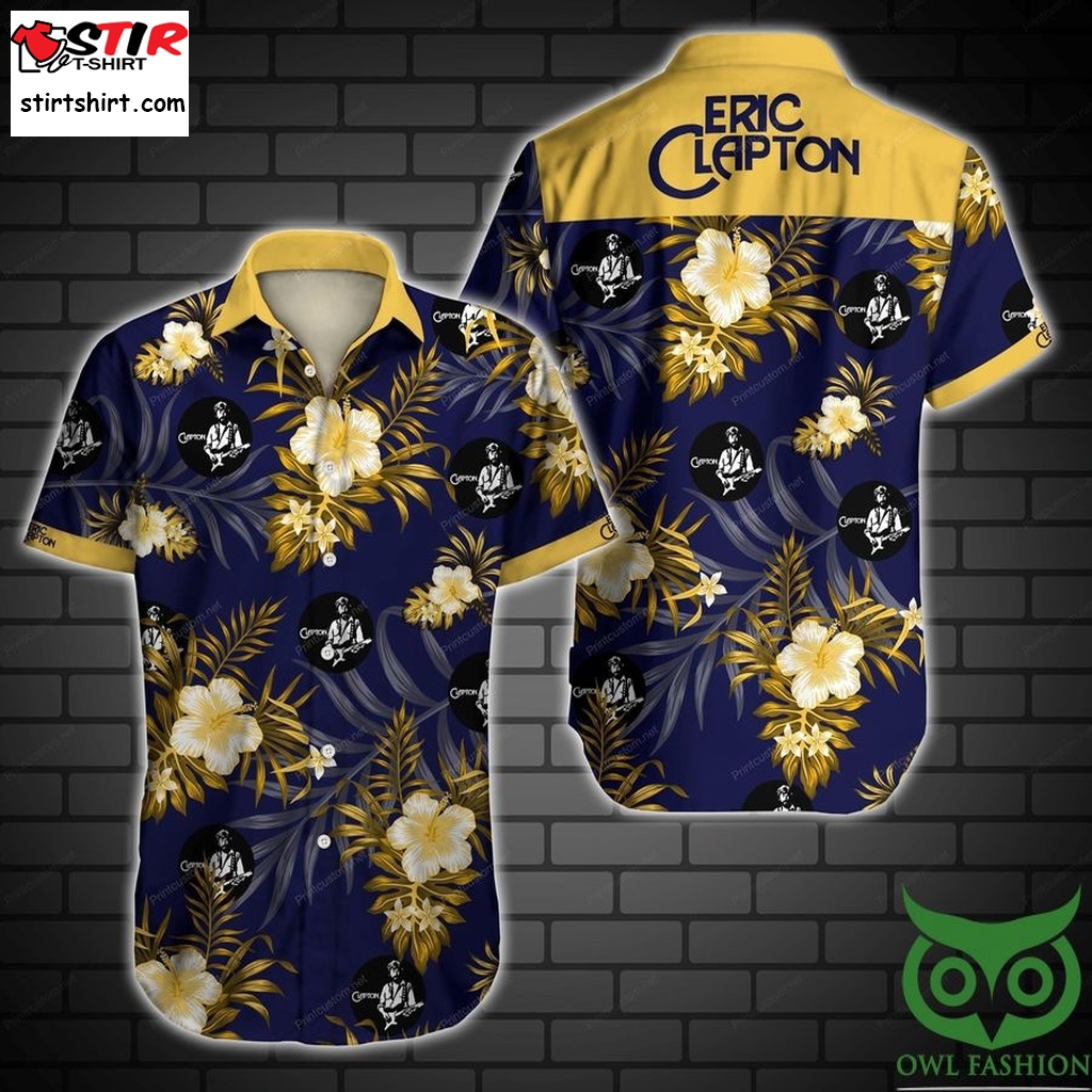 Eric Clapton Floral Yellow And Dark Blue Hawaiian Shirt  Blue And Pink 