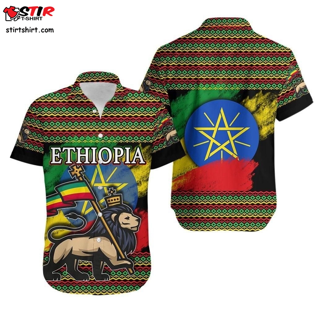 Ethiopia Hawaiian Shirt Lion Of Judah Flag Grunge Lt6  Trader Joe's 