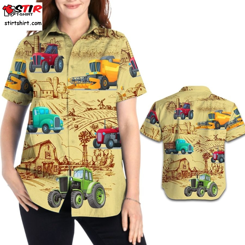 Farmer Tractor Field Farm Image Background Women Button Up Hawaiian Shirt For Farm Lovers In Daily Life Unique Gifts  Where Can I Find A 
