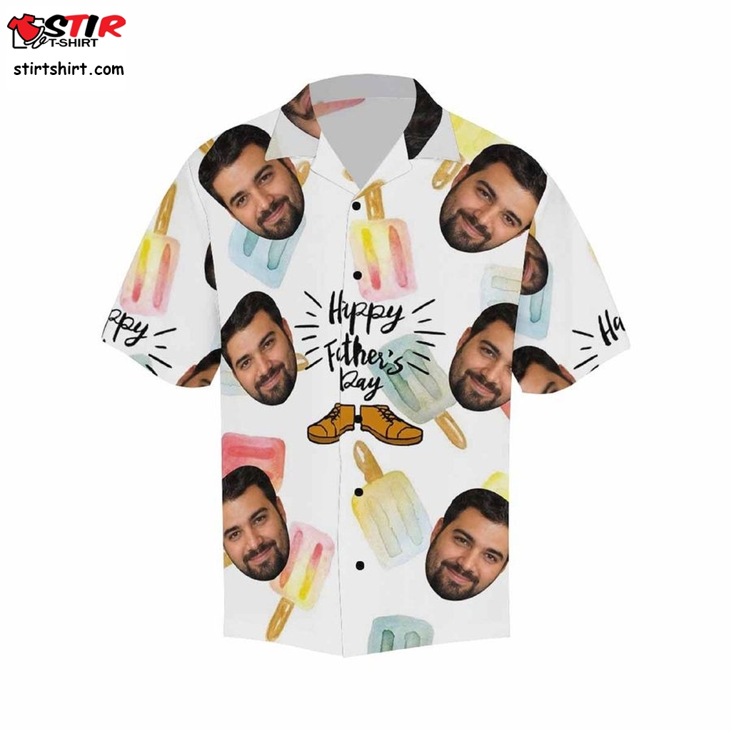 Father's Day Custom Face On Men's Hawaiian Shirt Ice Lolly Button Down Dress Shirts With Face Summer Hawaiian Tops Father Daughter  Hawaiian Dress Shirt