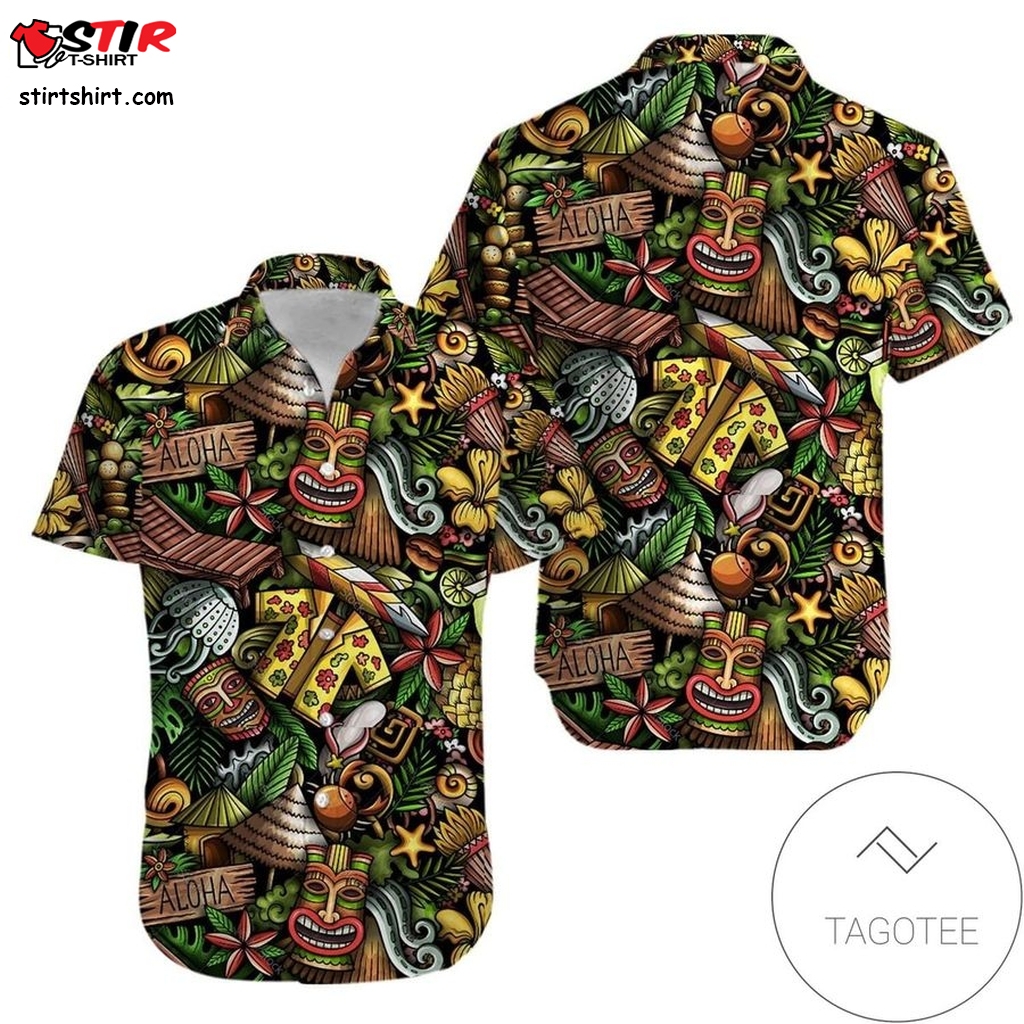 Find Tiki Tropical Beautiful Aloha Authentic Hawaiian Shirt 2023S V  Black  Outfit