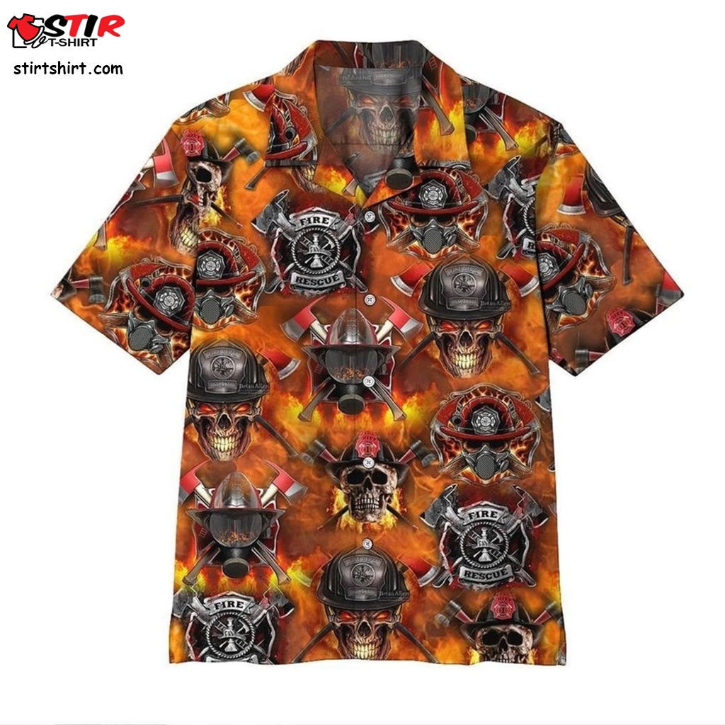 Firefighter Skull Hawaiian Shirt  2t 