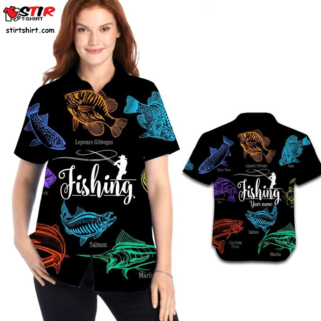 Fishing Fishes Custom Name Women Hawaiian Shirt For Fishing Lovers  Busch 