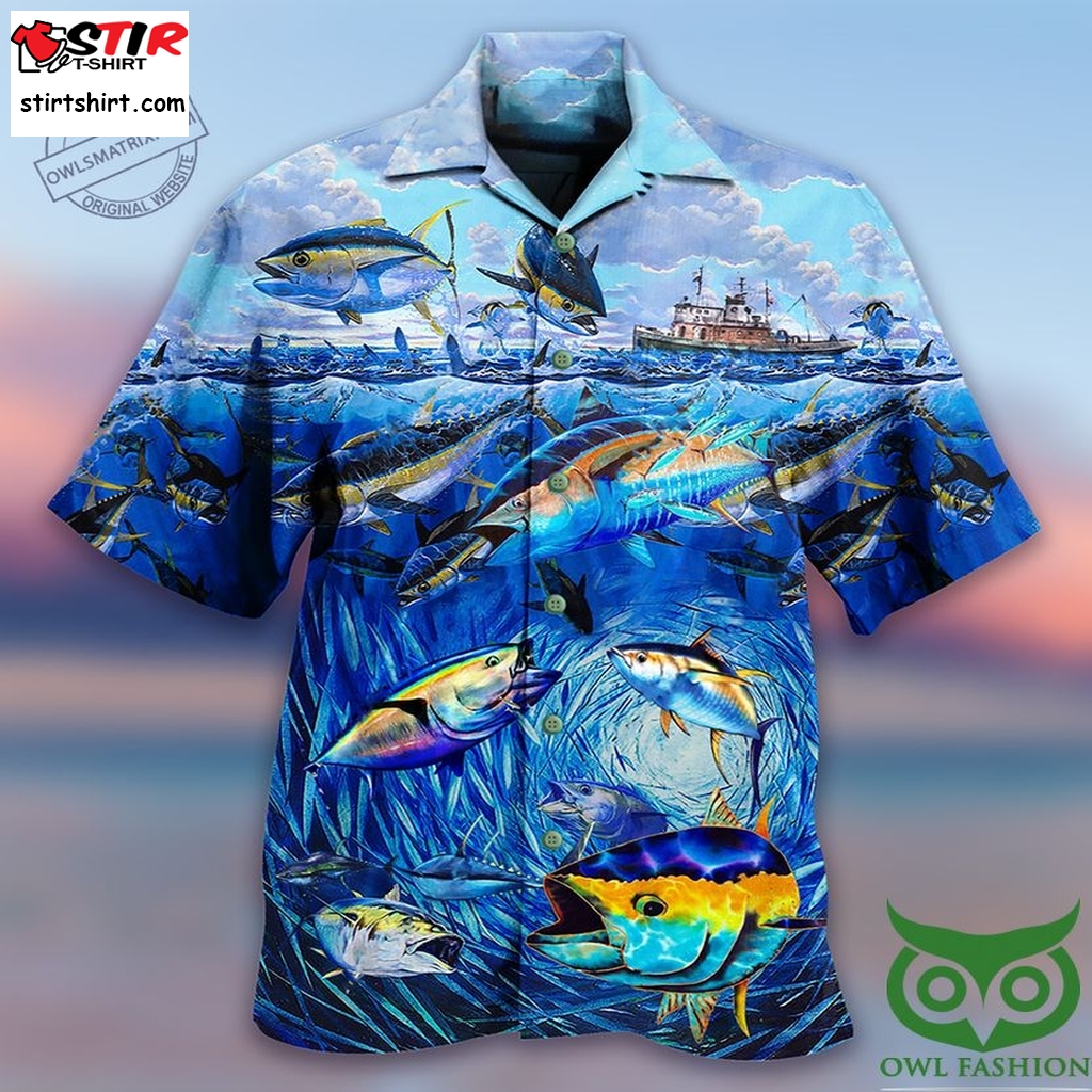Fishing Love Fish Love Ocean  Blue Hawaiian Shirt  Blue And Pink 