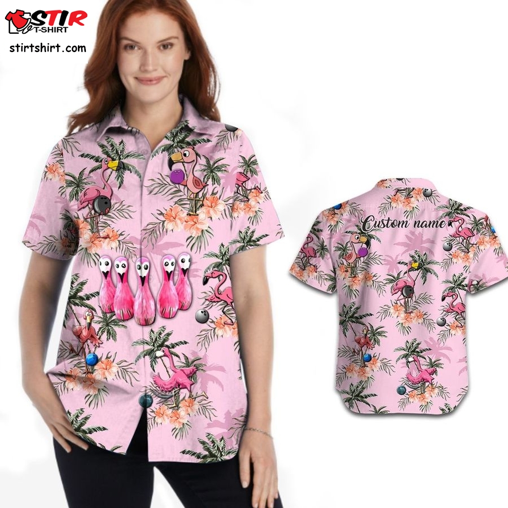 Flamingo Bowling Tropical Custom Name Women Hawaiian Shirt For Flamingo Lovers  Busch 