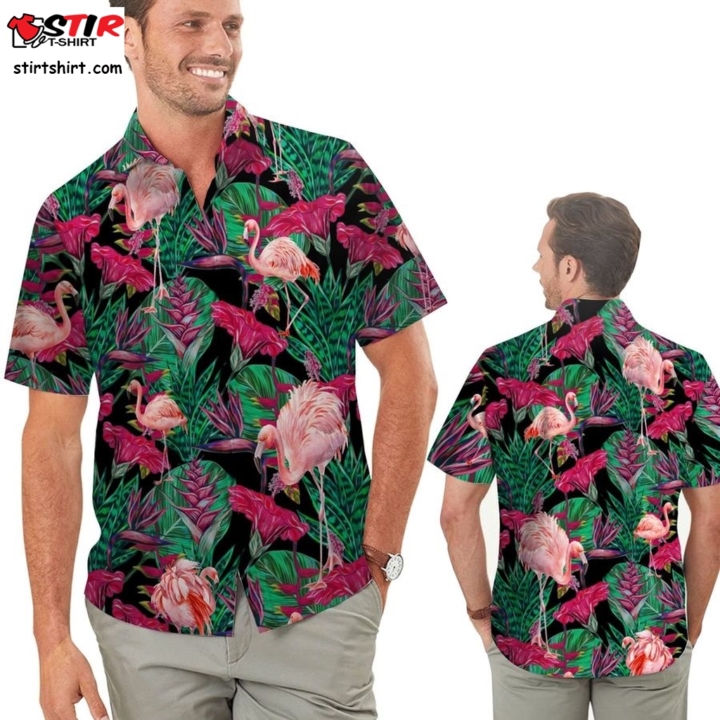 Flamingo Tropical Floral Men Hawaiian Shirt For Flamingo Lovers  Disc Golf 