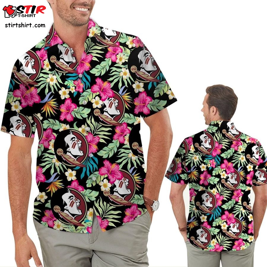 Florida State Seminoles Hibiscus Short Sleeve Button Up Tropical Aloha Hawaiian Shirts For Men Women For Sport Lovers In Summer Florida State University  Florida Gators 