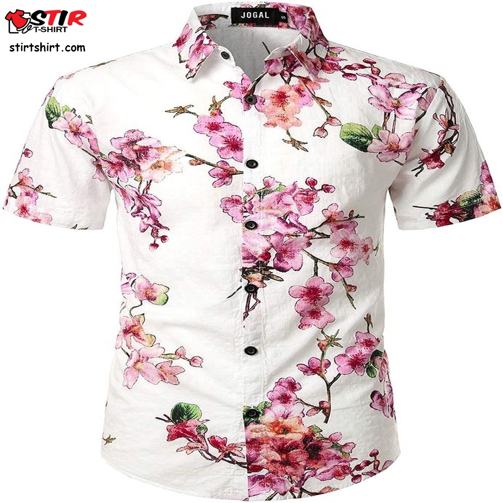 Flower Casual Button Down Short Sleeve Hawaiian Shirt  Casual  Outfit Men