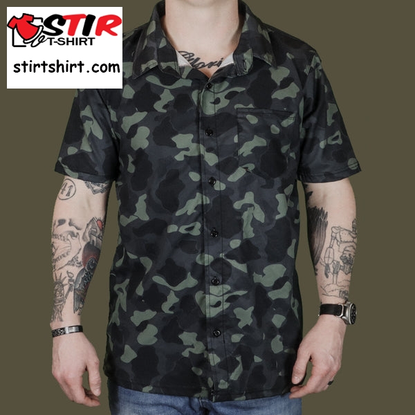Frogskin Black Camo Button Up Shirt  Tactical Hawaiian Shirts Tactical s