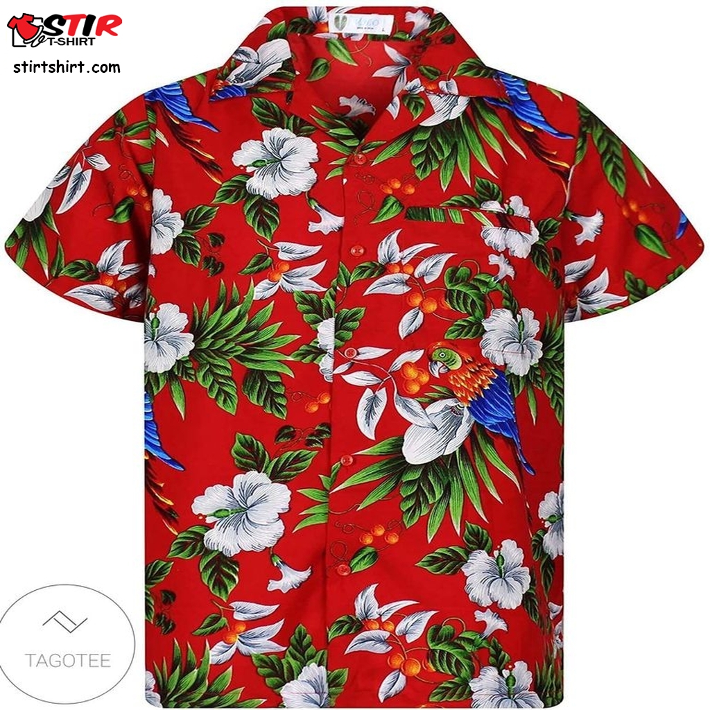 Funky Hawaiian Shirt Men Short Sleeve Hawaiian Print Cherry Parrots Party Flowers  Tommy Hilfiger 