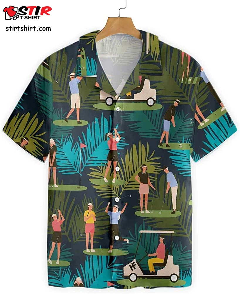 Funny Golf Shirts For Men   Golfers On Tropical Button Down Golf Hawaiian Shirt  Golf s