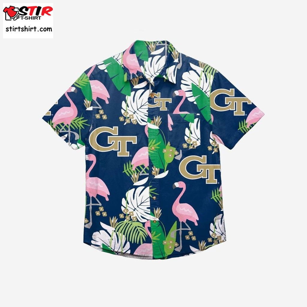 Georgia Tech Yellow Jackets Floral Button Up Hawaiian Shirt  Nintendo 