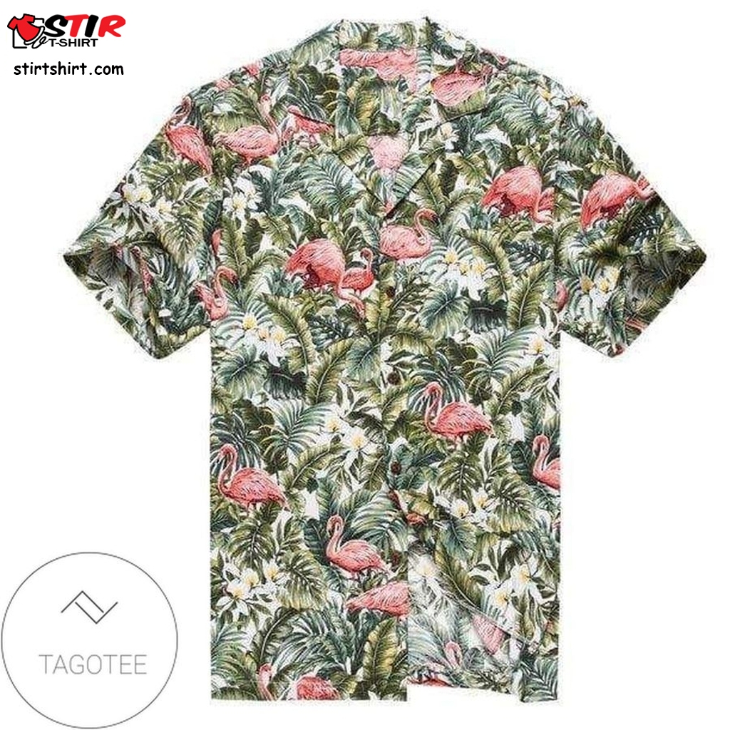 Get Here Authentic Hawaiian Shirt 2023 Aloha Shirt Flamingo In Rain Forest Jungle White L  Playboy 