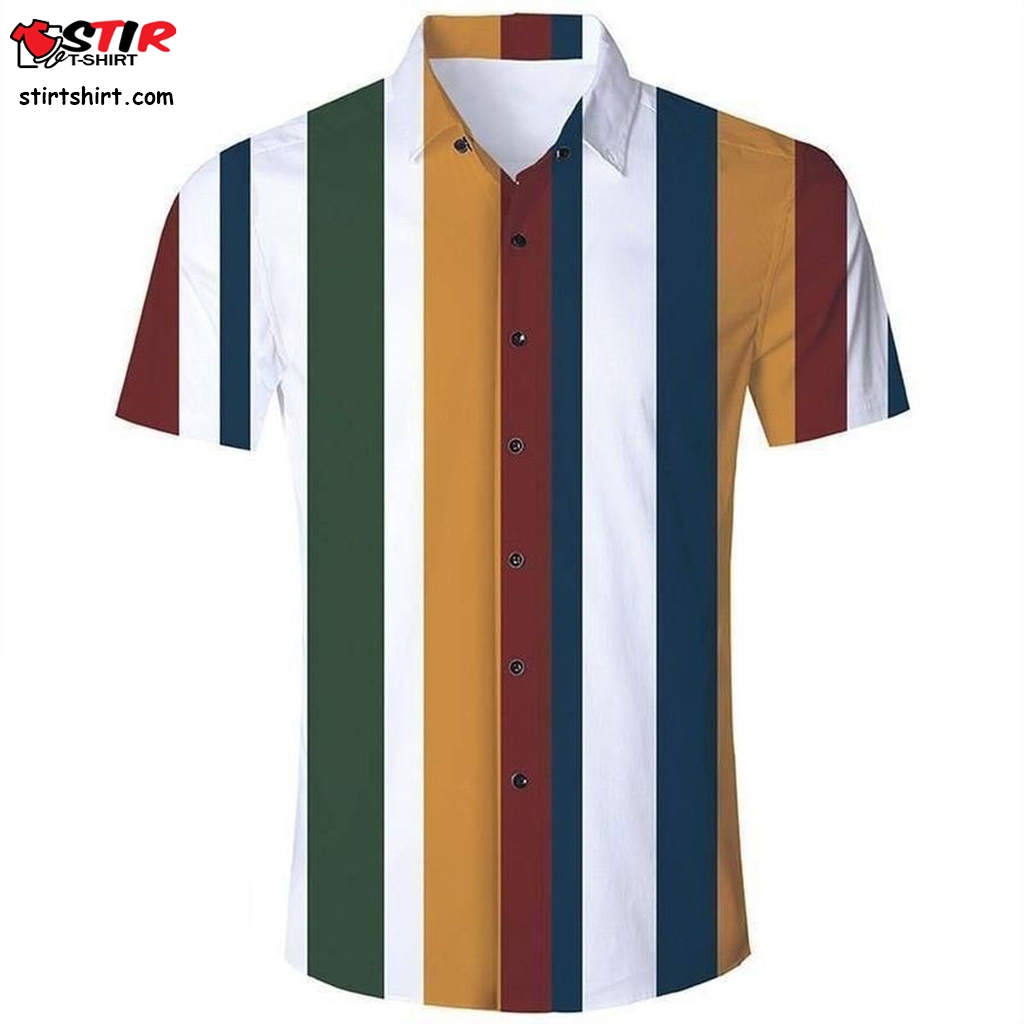 Get Now Mens Hawaiian Short Sleeve Shirts Colorful Stripes  Mens s