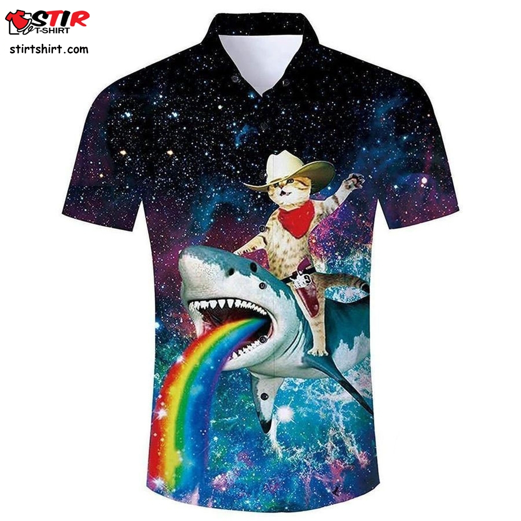 Get Now Mens Tropical Beach Authentic Hawaiian Shirt 2023 Cat Riding Shark  Mens s