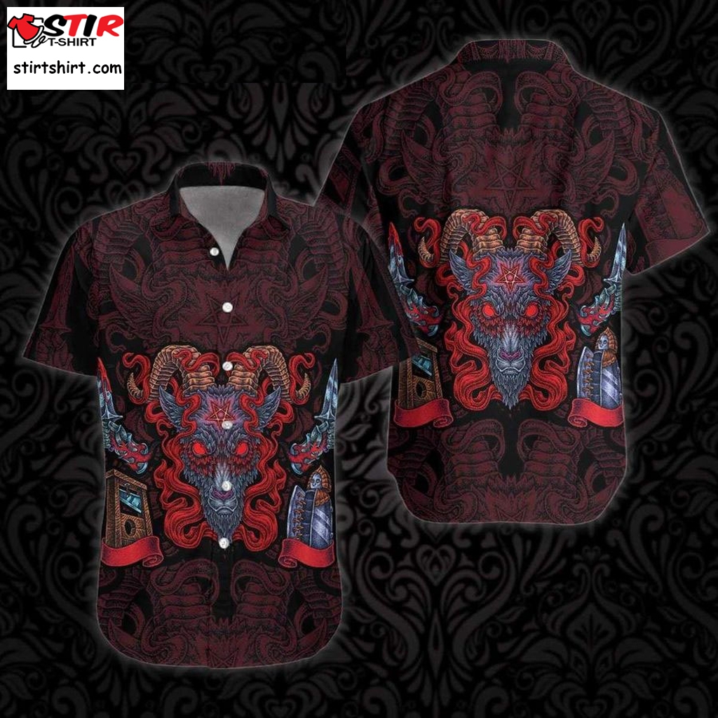 Goat Head Pentagram With Hell Fire Satanic Gothic Hawaiian Shirt