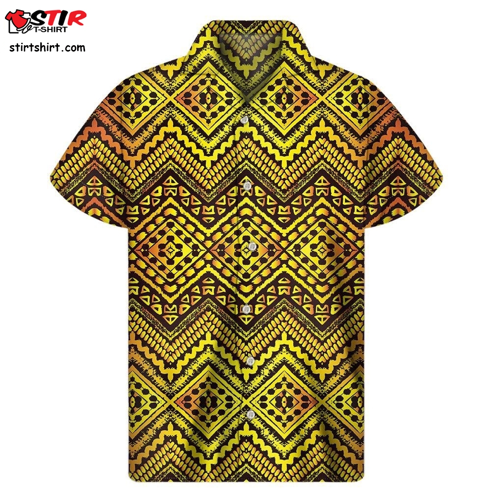 Gold N Ethnic Tribal Pattern Print Mens Short Sleeve Shirt  Safety 