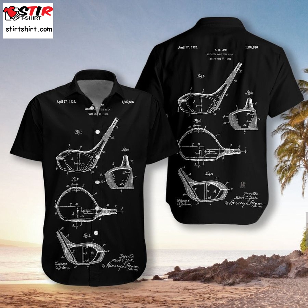 Golf Club Patent Blueprint Style Unisex Hawaiian Shirt Funny Shirts  Golf 